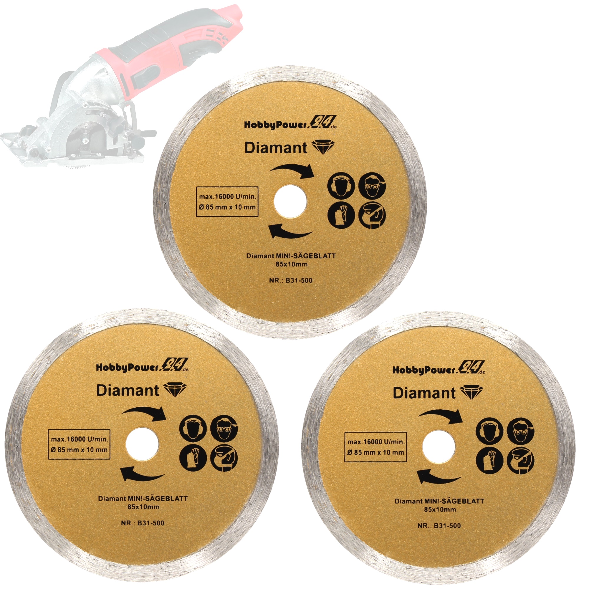 3x Sägeblatt Diamanttrennscheiben Diamantscheiben 85mm für Stein Fliesen Keramik